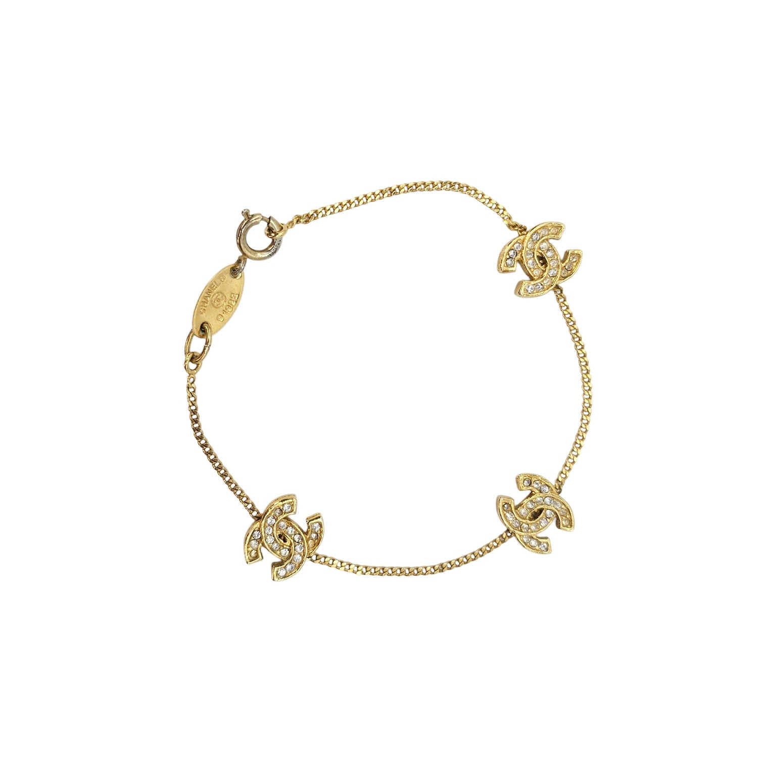 CHANEL Vintage 1982 Coco Mark CC Rhinestone Station Bracelet