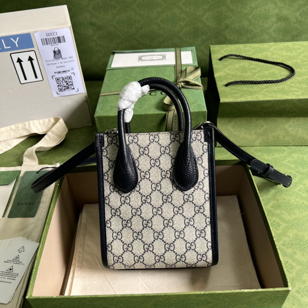 Glami Mini Tote Bag With Interlocking G Beige And Blue Glami Supreme Canvas For Women 7.8in/20cm 671623 K9GSN 4075
