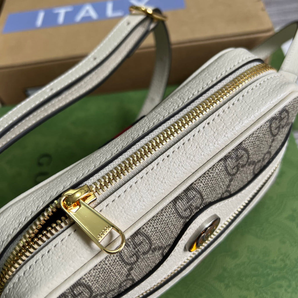 gg Ophidia Mini gg Bag Beige And Ebony gg Supreme Canvas, With White For Women  7in/17.5cm gg 517350 96IWS 9794