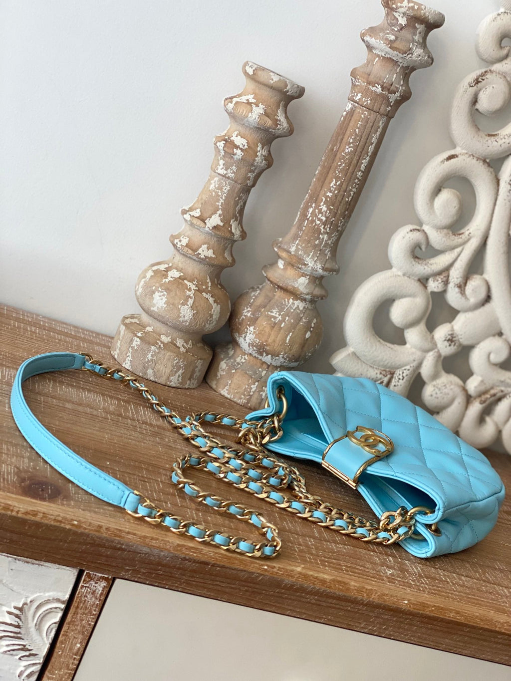 CHLSmall Hobo Bag Gold Hardware Blue For Women Handbags, Shoulder Bags 7.5in/19cm