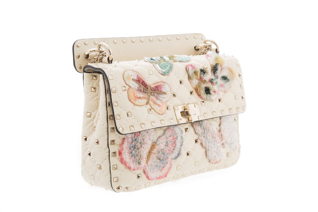 Valentino Ivory Rockstud Sequin Butterfly Handbag