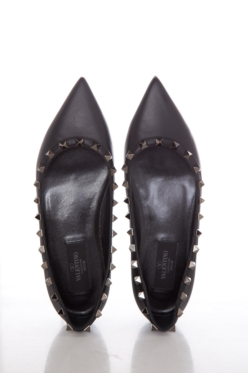 Valentino Garavani Black Rockstud Leather Flats SZ 35