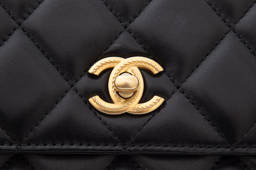Chanel 2023 Black Lambskin Trendy Handle Flap Bag