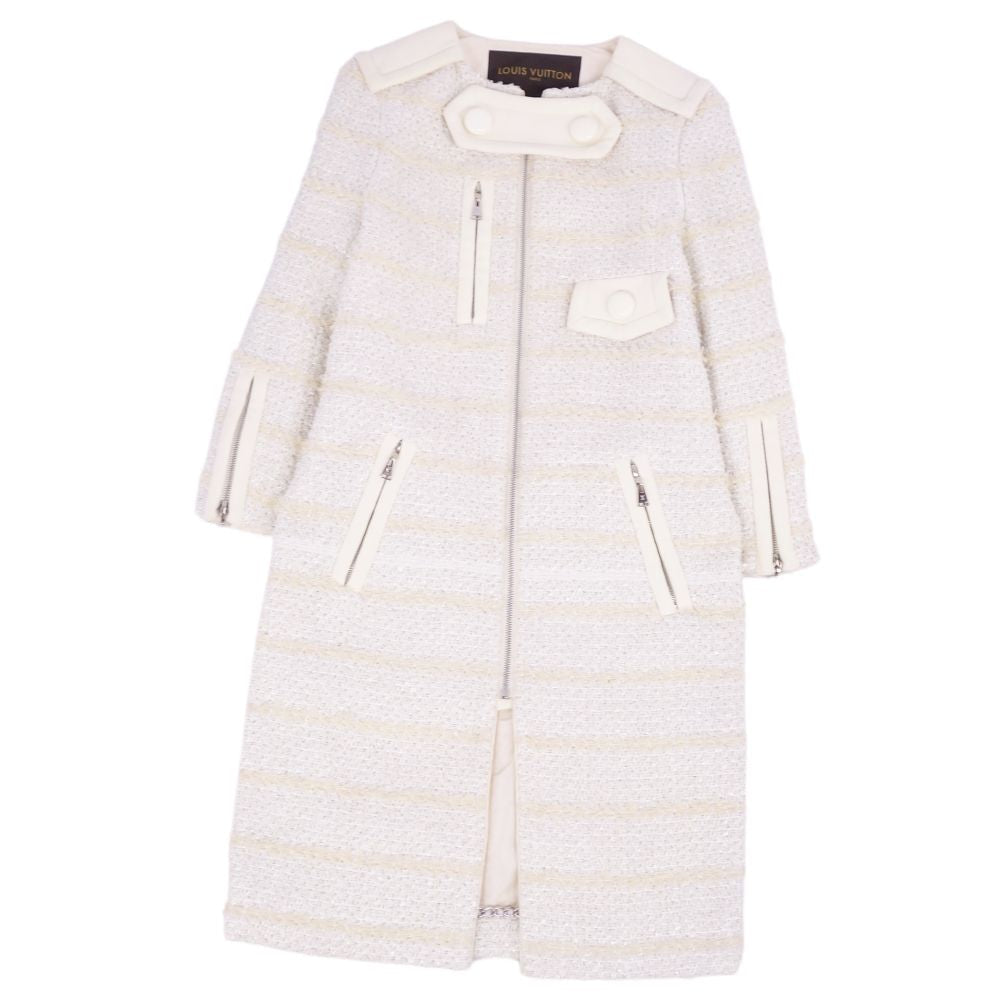 Louis Vuitton Long-coat Tweed Zip-up Out  French made 34 (S equivalent) White