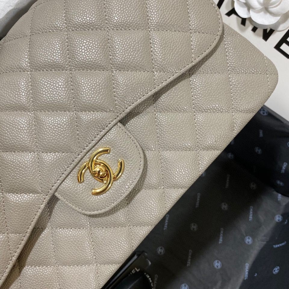 CHLLarge Classic Handbag Gold Hardware Grey For Women, Women’s Handbags, Shoulder Bags 11.8in/30cm