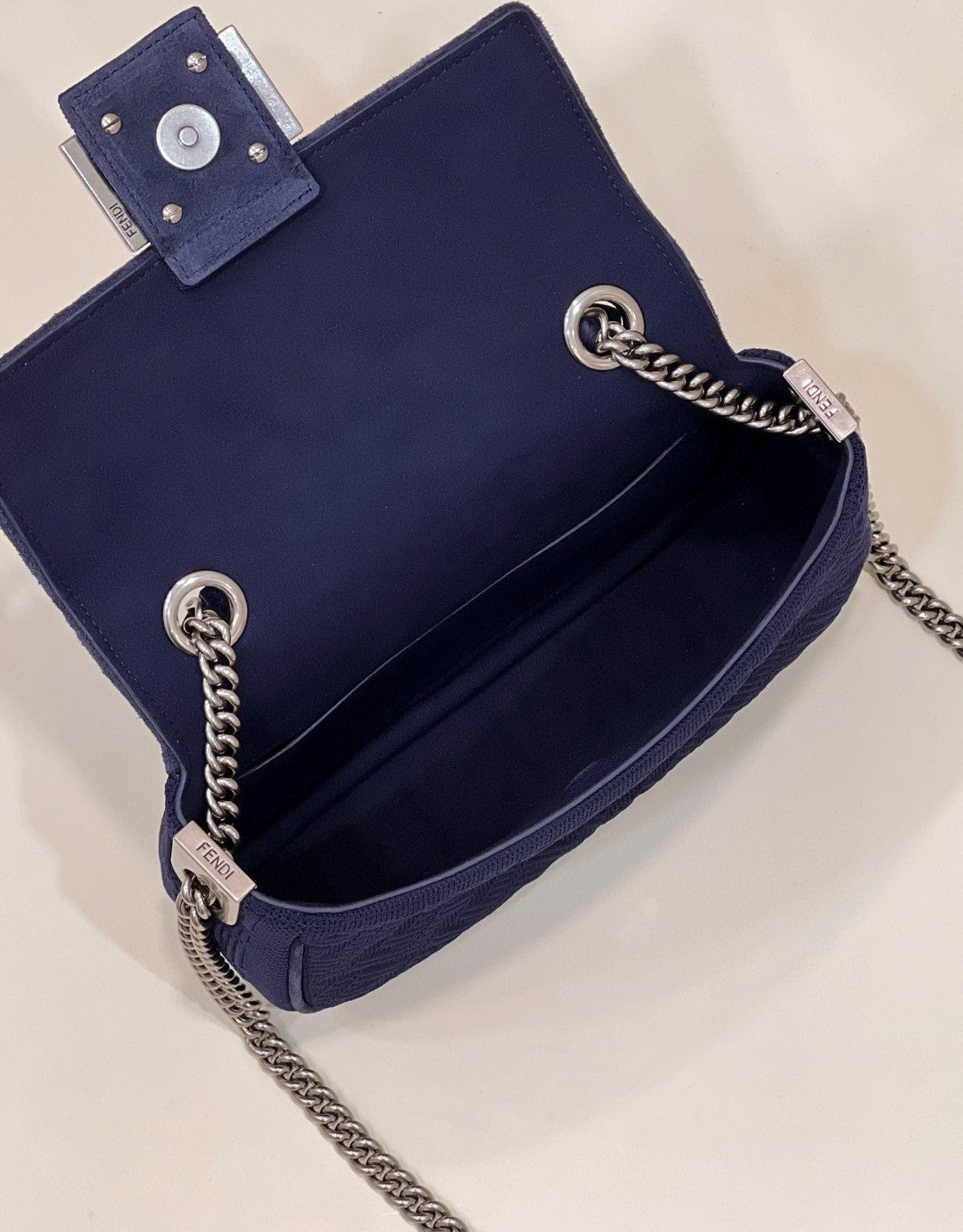 FI Baguette Chain MiGLAMI Navy Blue FF Fabric Bag For Woman 14.5cm/6in