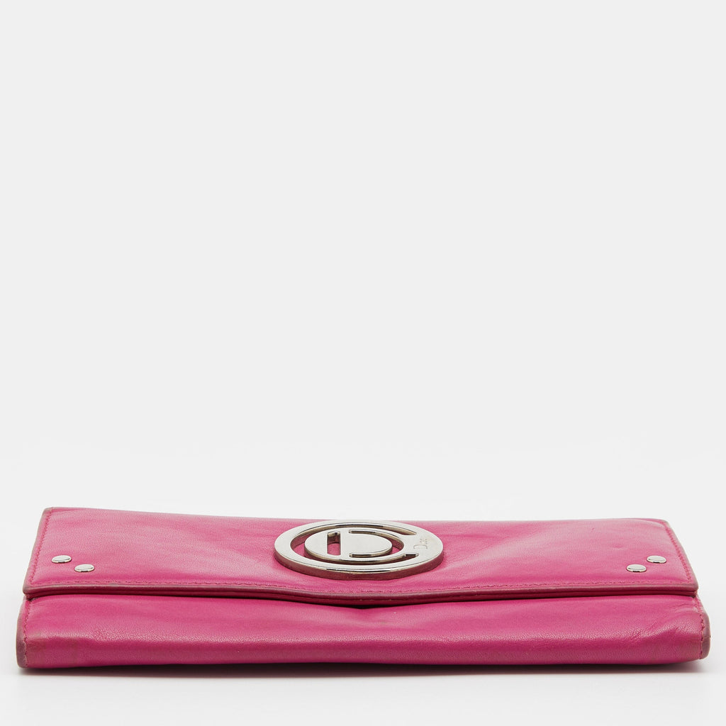 Dior Leather Round Logo Flap Continental Wallet