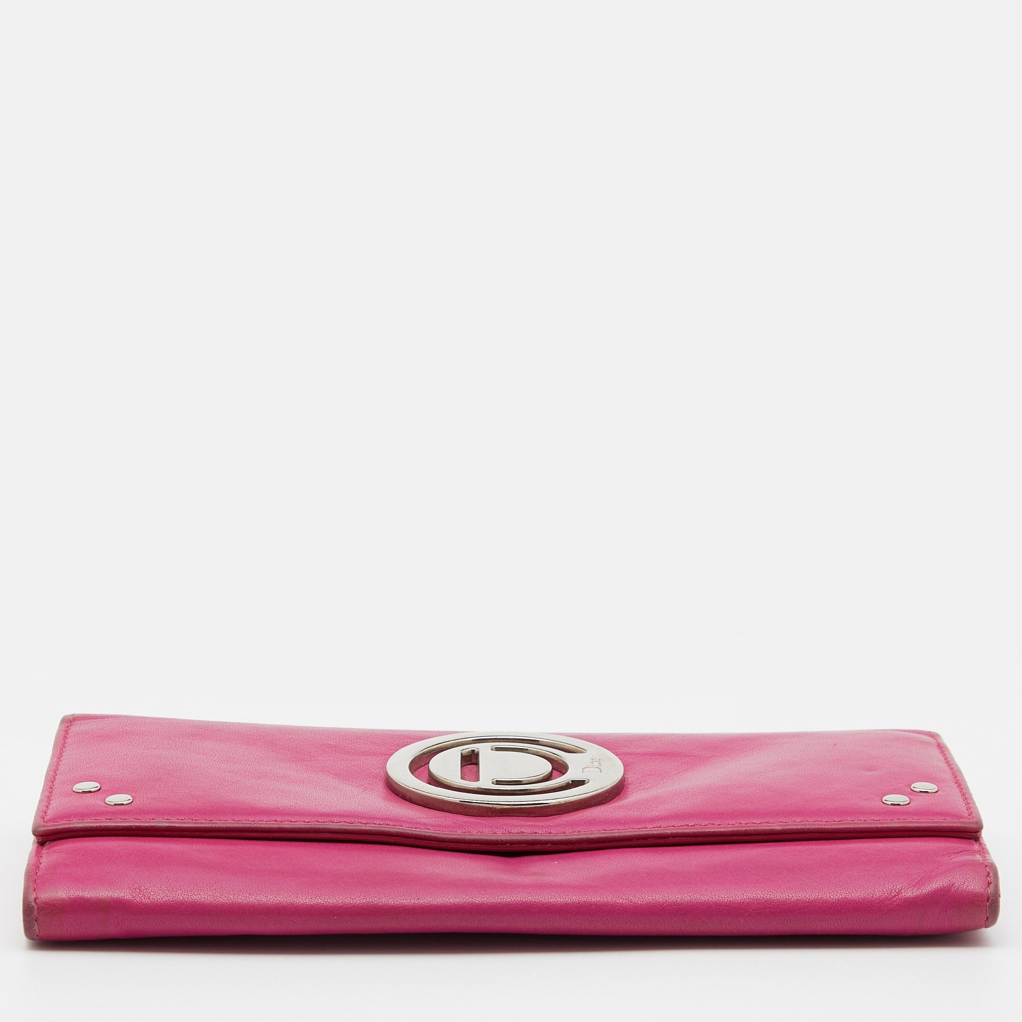 Dior Leather Round Logo Flap Continental Wallet