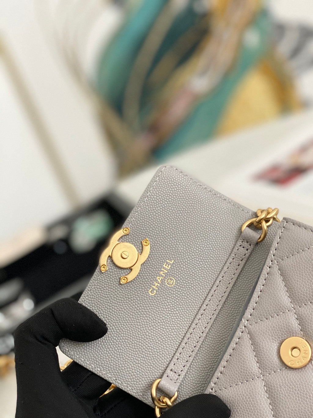 CHLMini GlamIap Bag Gold Toned Hardware Grey For Women 4.7in/12cm