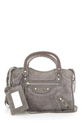 Balenciaga Grey Shearling & Suede Motocross Handbag