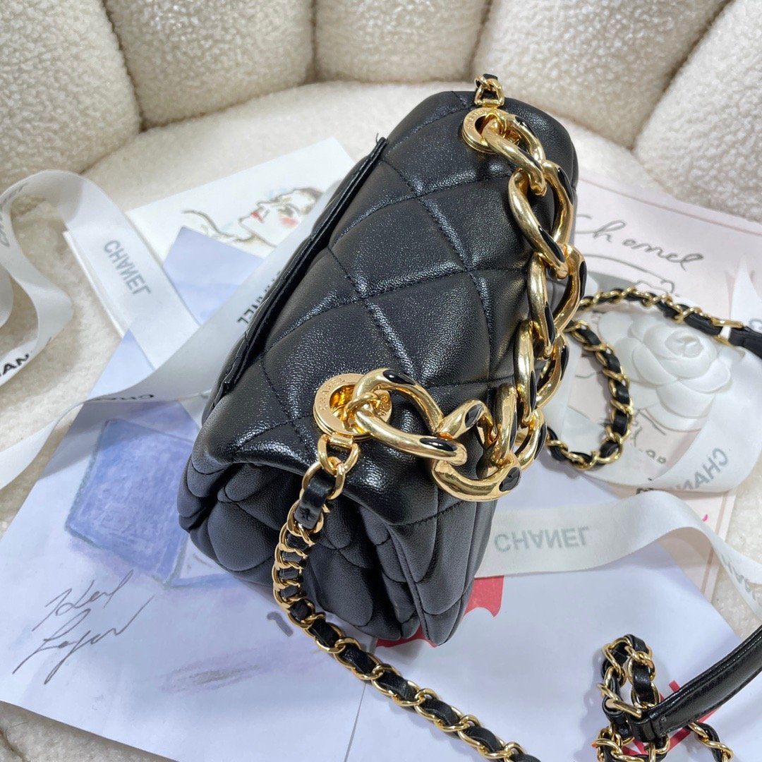 CHLMini Flap Bag Gold Hardware Black For Women, Women’s Handbags, Shoulder Bags 6.7in/17cm AS3365