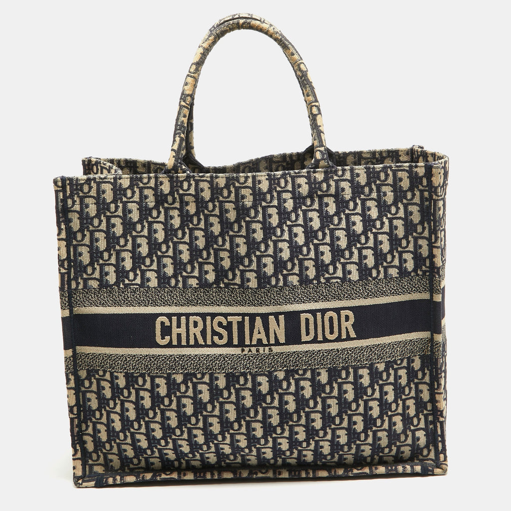 Dior Navy Oblique Embroidered Canvas Large Book Tote