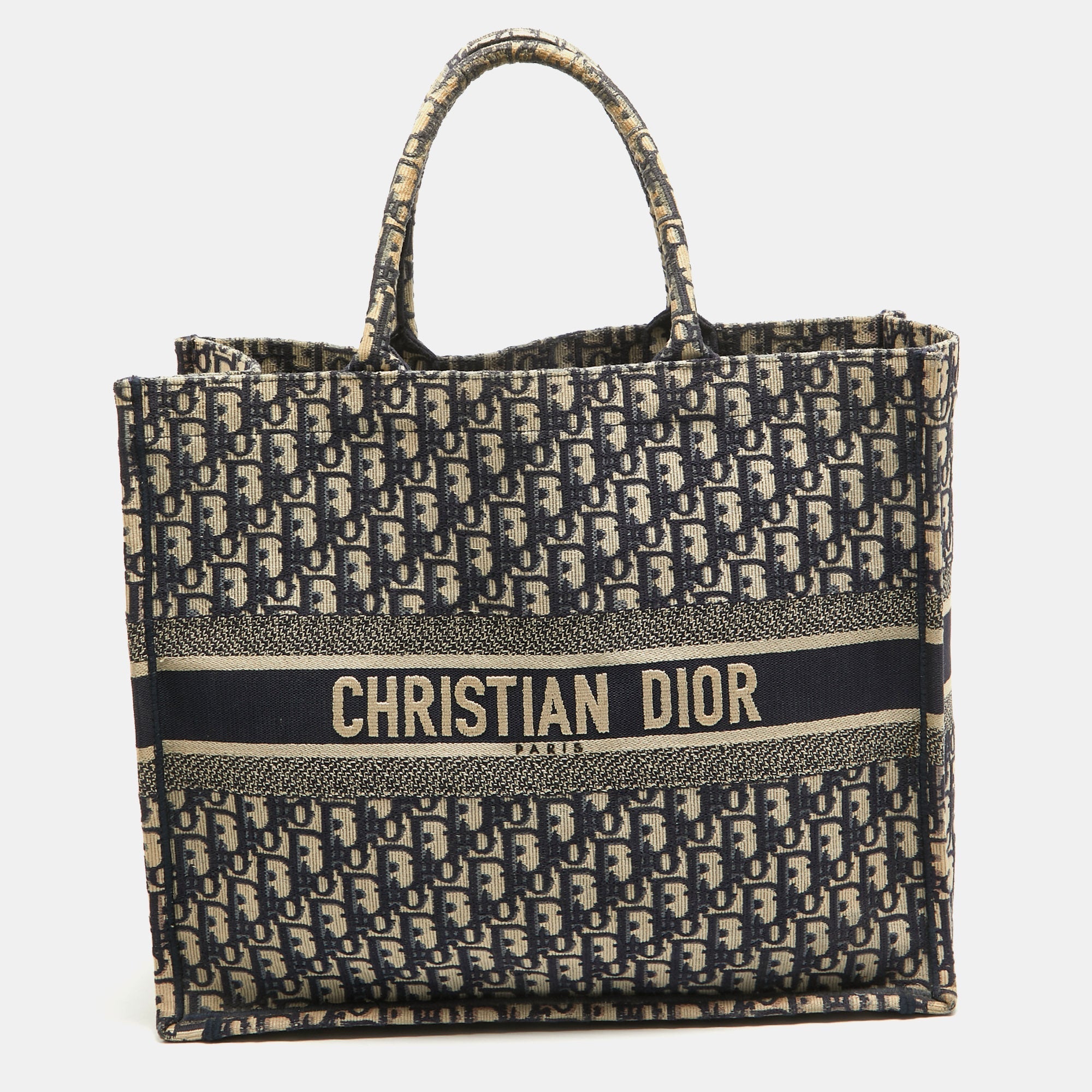 Dior Navy Oblique Embroidered Canvas Large Book Tote