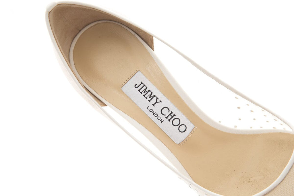 Jimmy Choo Crystal  Silver & White Mesh Heels SZ 37