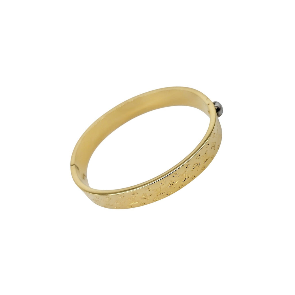 Louis Vuitton Gold Nanogram Hinged Cuff Bracelet Sz 6.5