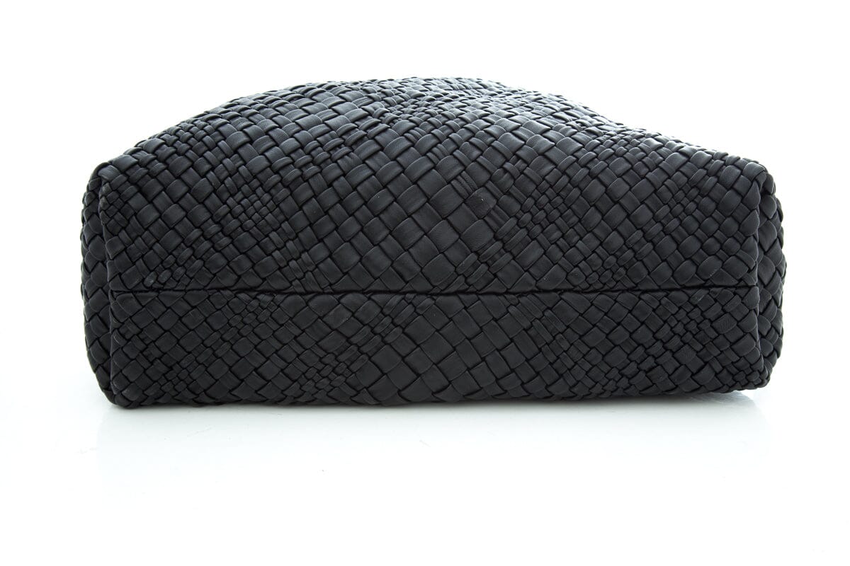 Baemi Black Leather "Falor" Gugliola Woven Tote Handbag