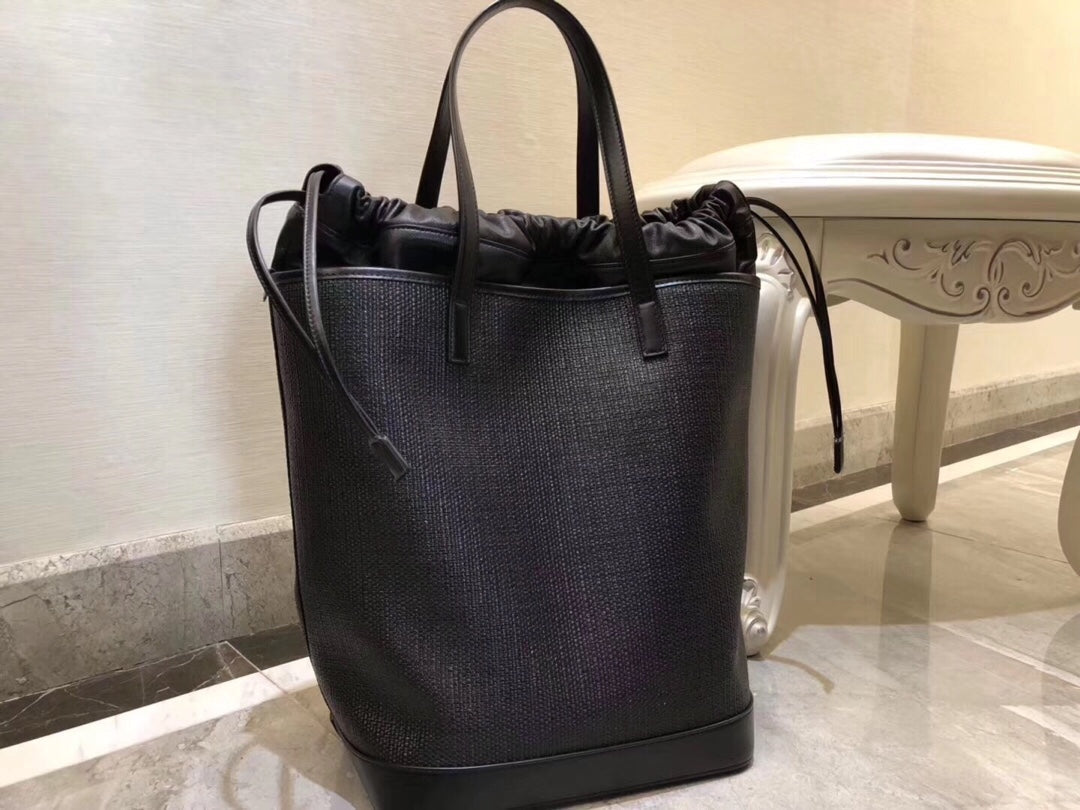 GLAMI Teddy MeGLAMIum Canvas Handle Bucket Tote Bag Black For Women 13in/33cm YSL 551595 96W1E 1000