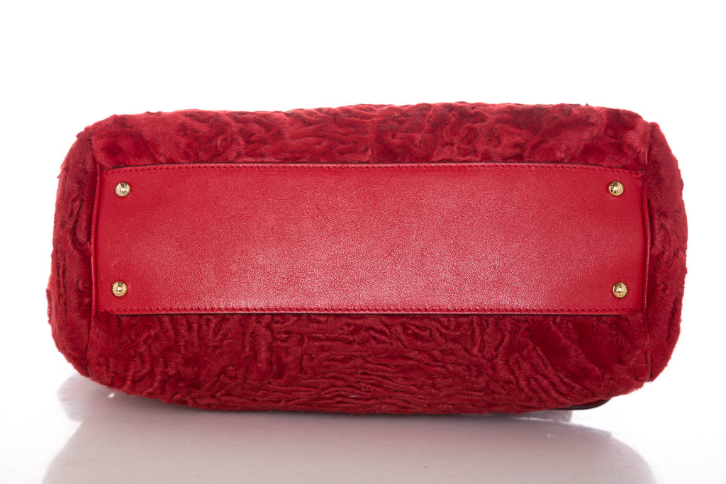 Dolce & Gabbana Red Fur & Leather Shoulder Bag
