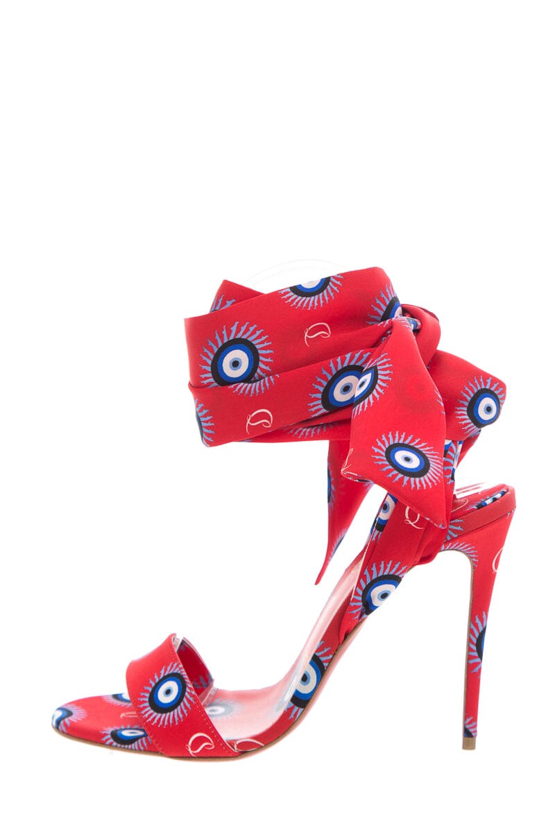 Christian Louboutin Red Silk Eye Printed Heels SZ 36.5