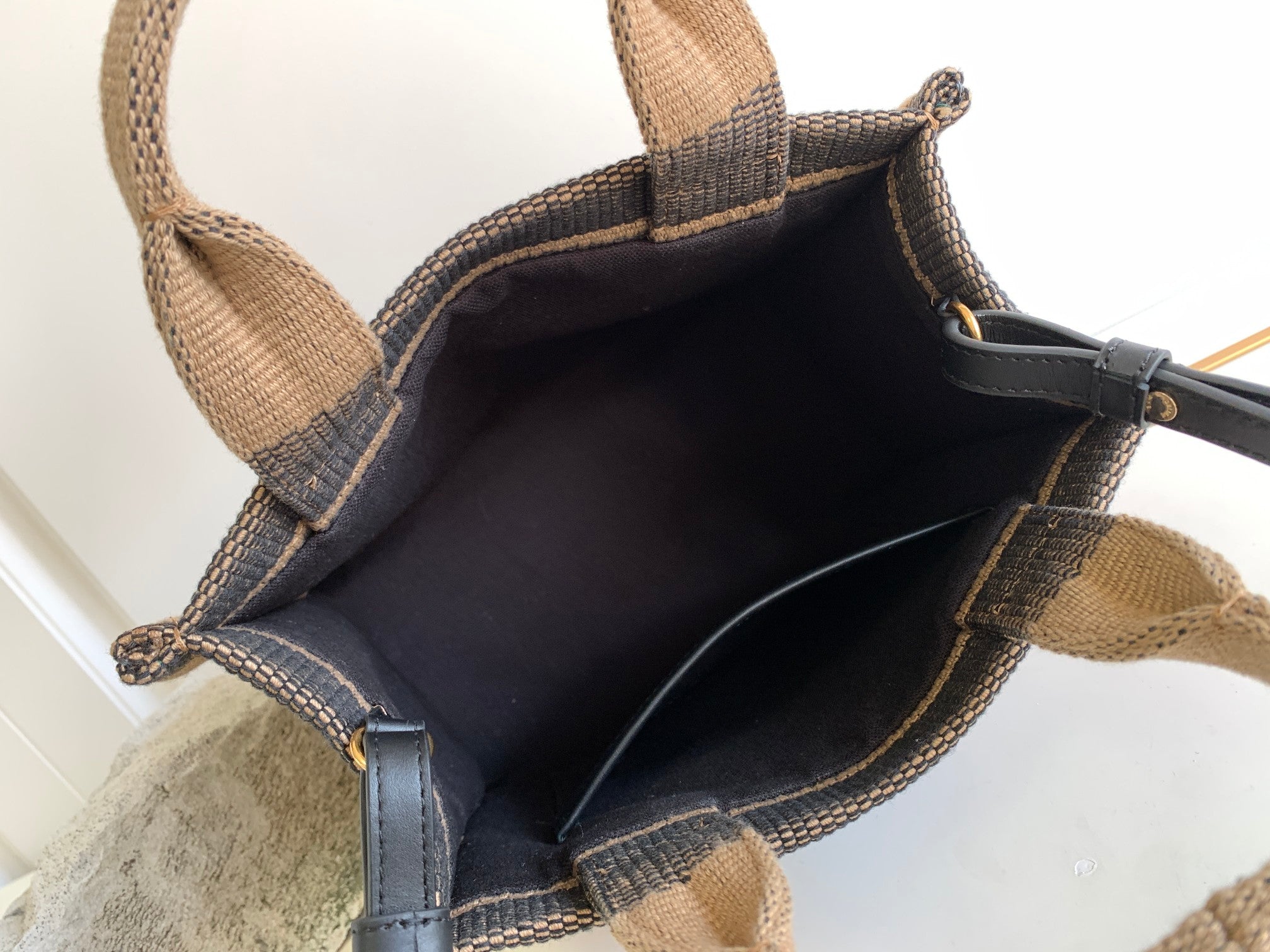 GLAMI Small Cabas Thais In Textile With Triomphe Beige/Black For Women 11in/29cm 199162EGH.02BL