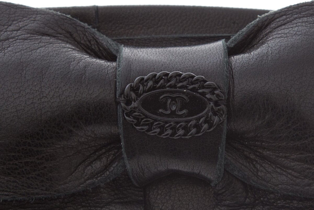 Chanel 2008 Black Leather Bow Belt SZ 90/36
