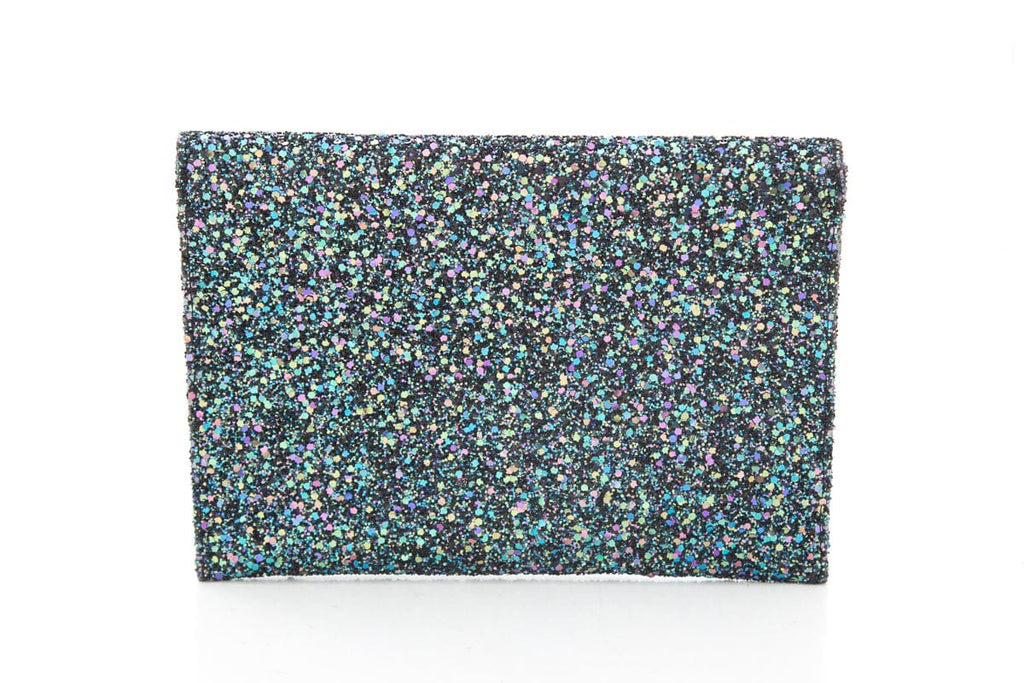 Kara Ross "Prunella" Teal & Black Glitter Clutch