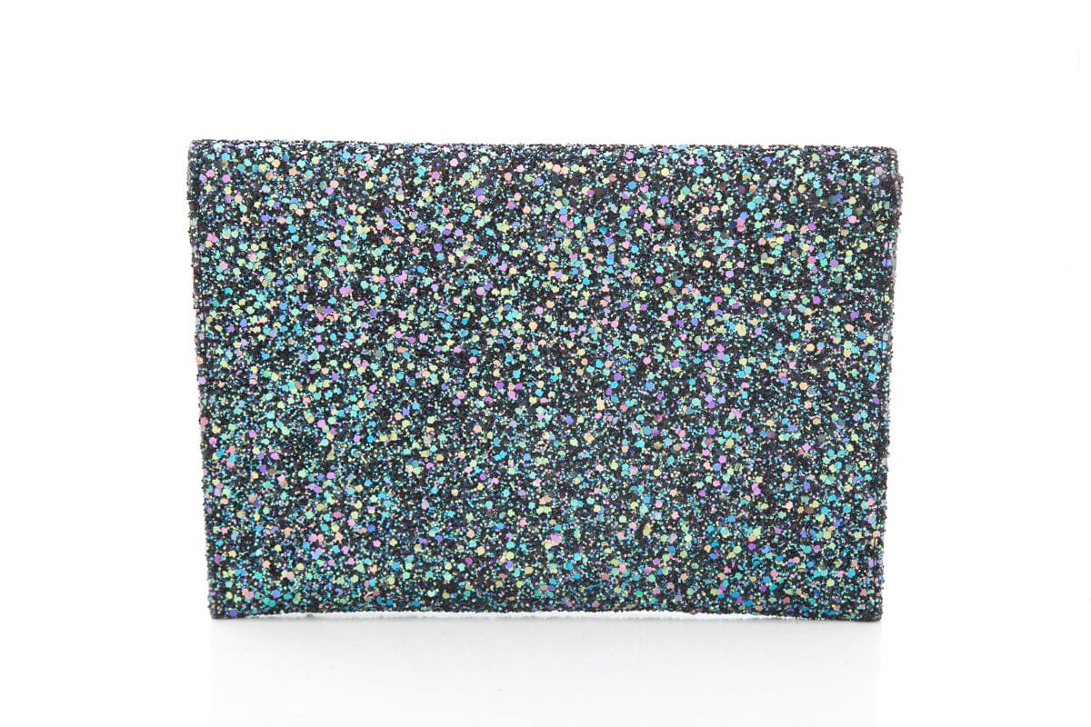 Kara Ross "Prunella" Teal & Black Glitter Clutch