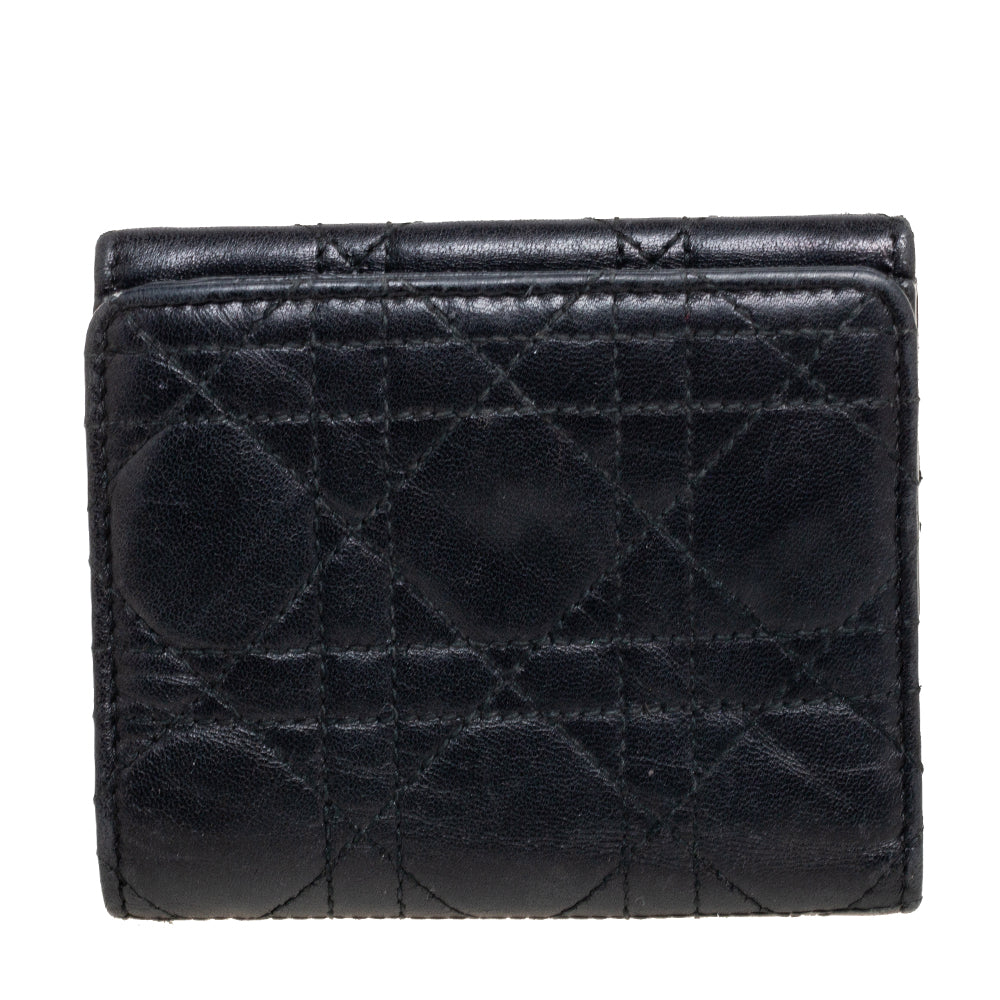 Dior Black Cannage Leather Addict Compact Wallet..