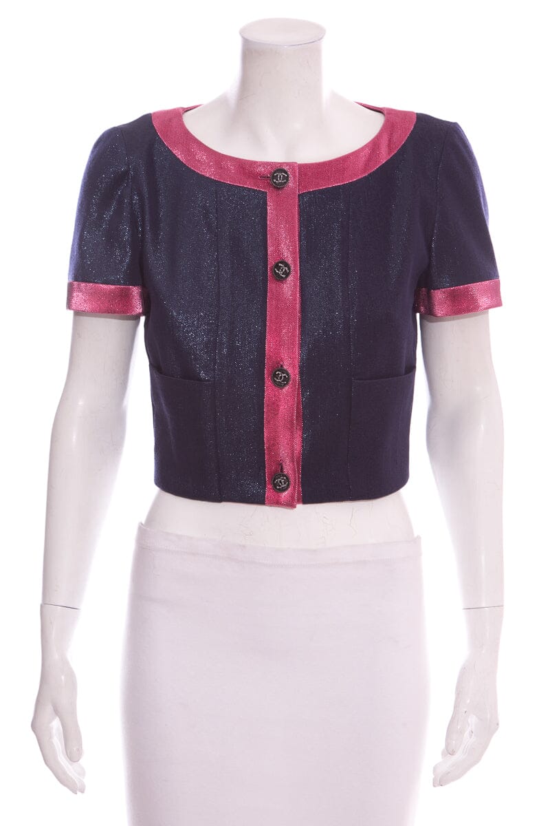 Chanel ICON 2022 Blue & Pink Short Sleeve Jacket SZ 38 NWT