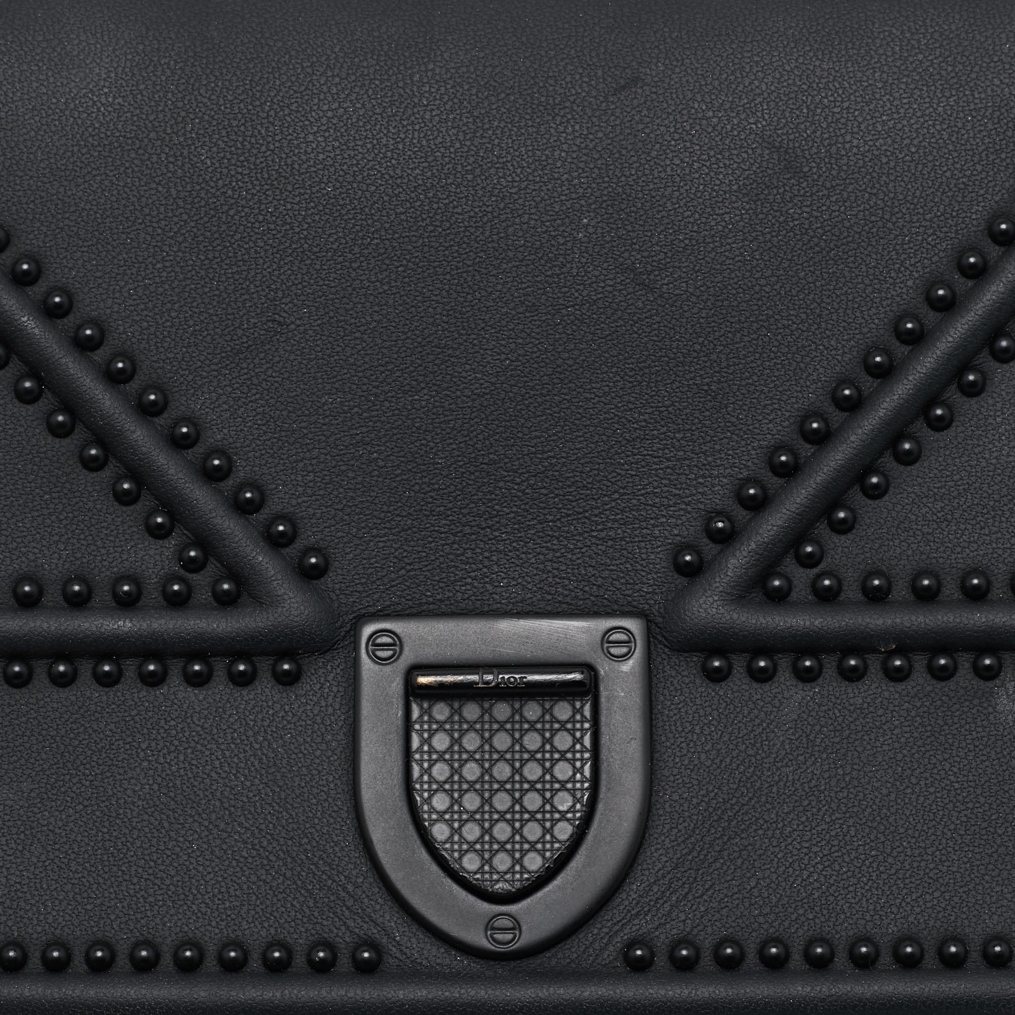 Dior Matte  Leather Studded Diorama Wallet On Chain