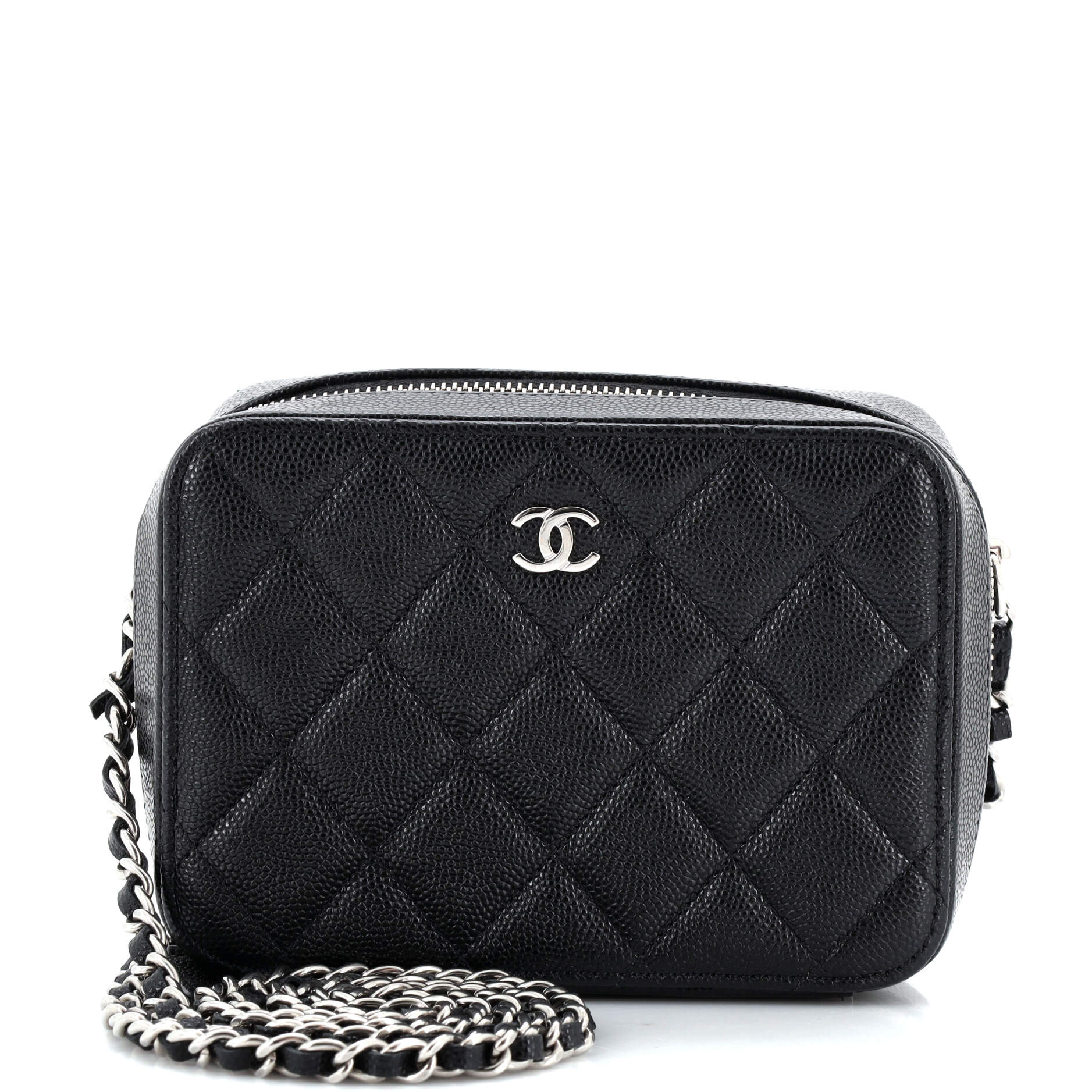 CHANEL Square CC Chain Camera Bag Quilted Caviar Mini