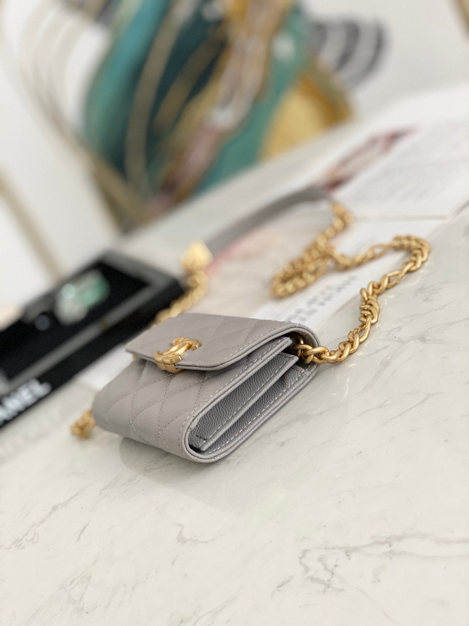 CHLMini Flap Bag Gold Toned Hardware Grey For Women 4.7in/12cm