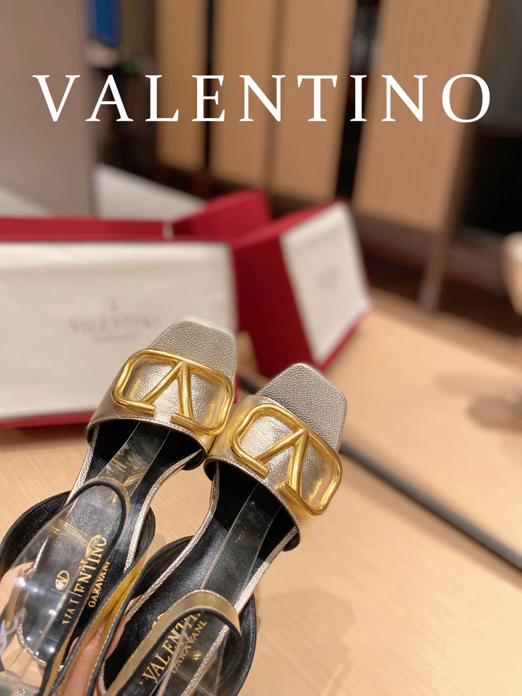 Valentino Garavani Strap Heeled Sandals With V Logo Signature EmbellisGLAMIent Gold For Women
