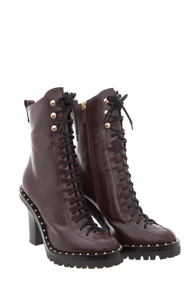 Valentino Garavani Burgundy & Black Studded Boots SZ 40