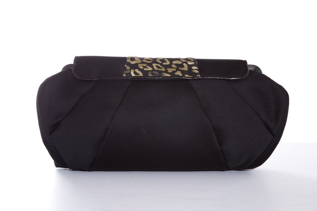 Sharif Black Satin Leopard Rhinestone Evening Clutch