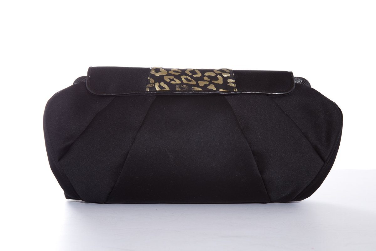 Sharif Black Satin Leopard Rhinestone Evening Clutch