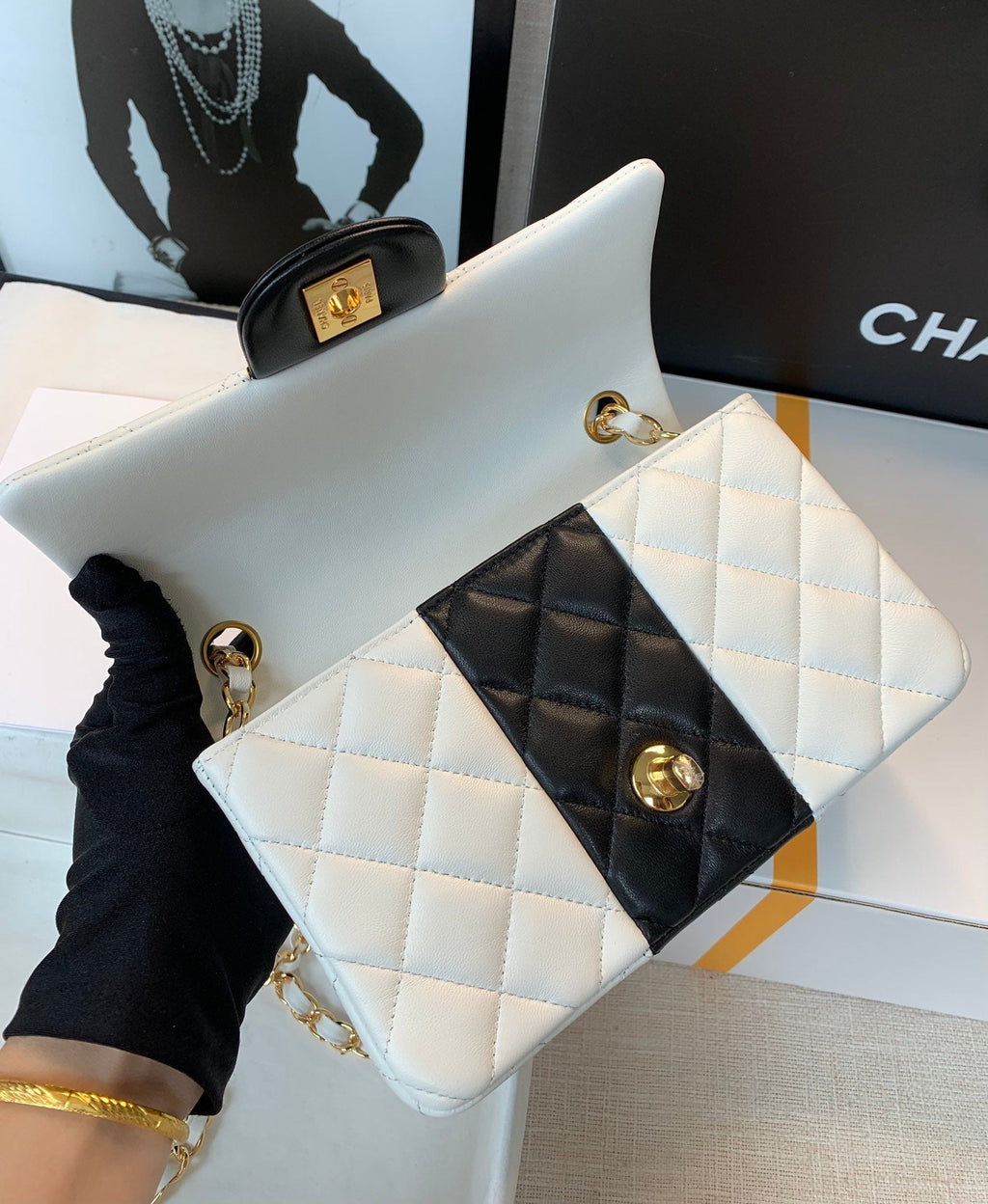 CHLMini GlamIap Bag White For Women 7.8in/20cm