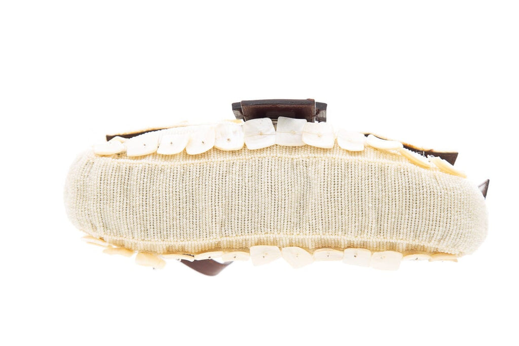 Fendi Cream Shell Beaded Baguette