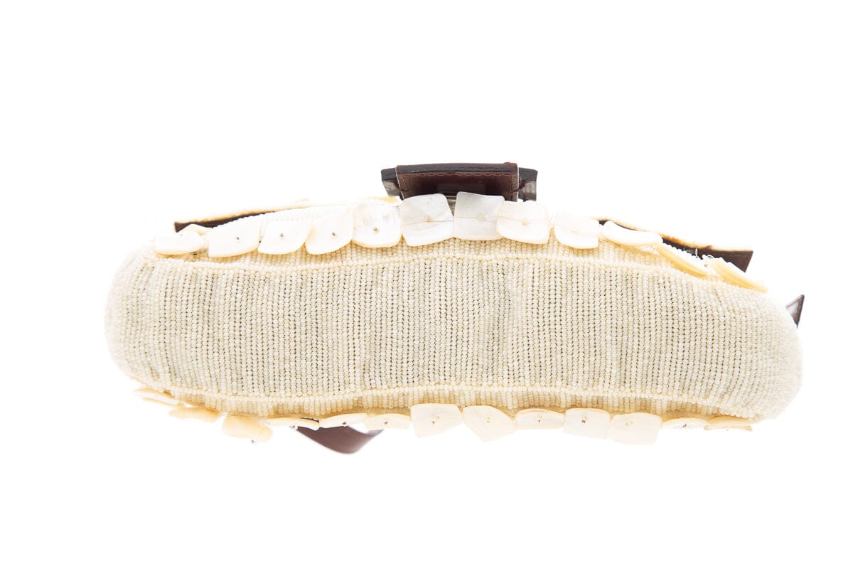 Fendi Cream Shell Beaded Baguette