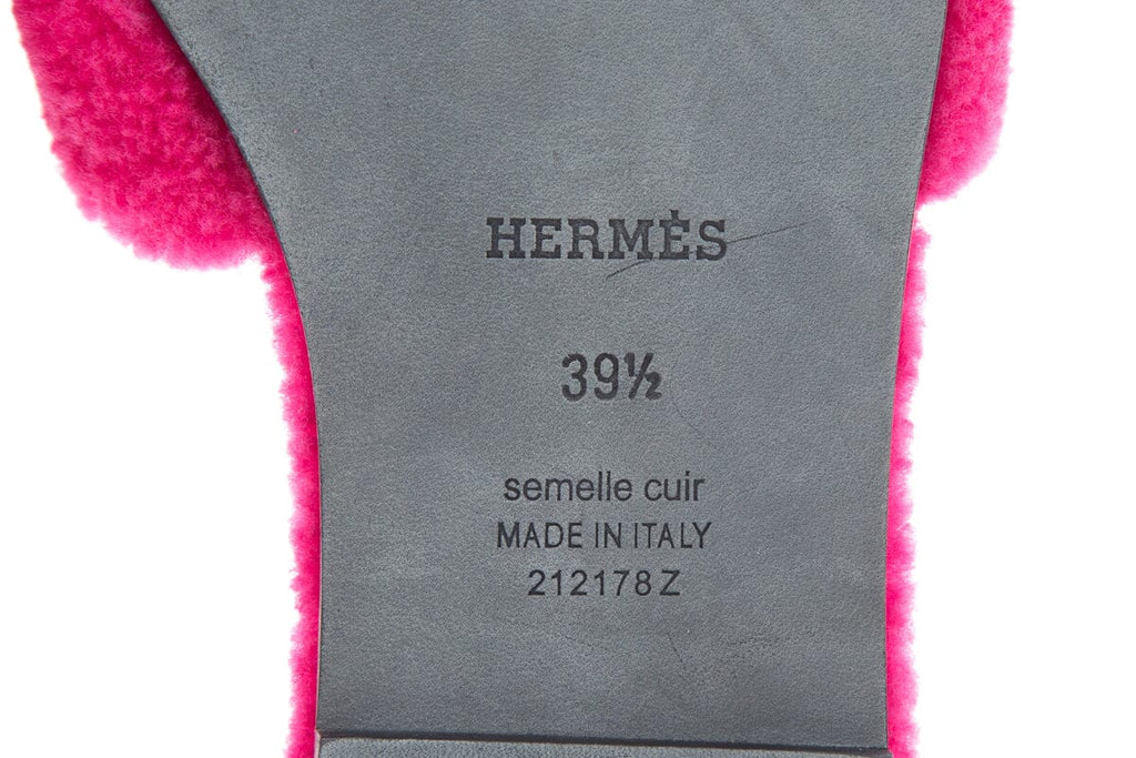HermÃƒÆ’Ã‚Â¨s Oran Teddy Shearling Fun Pink Slides SZ 39.5