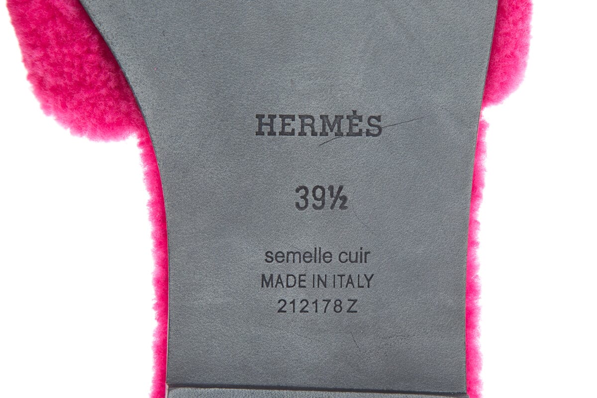 HermÃƒÆ’Ã‚Â¨s Oran Teddy Shearling Fun Pink Slides SZ 39.5