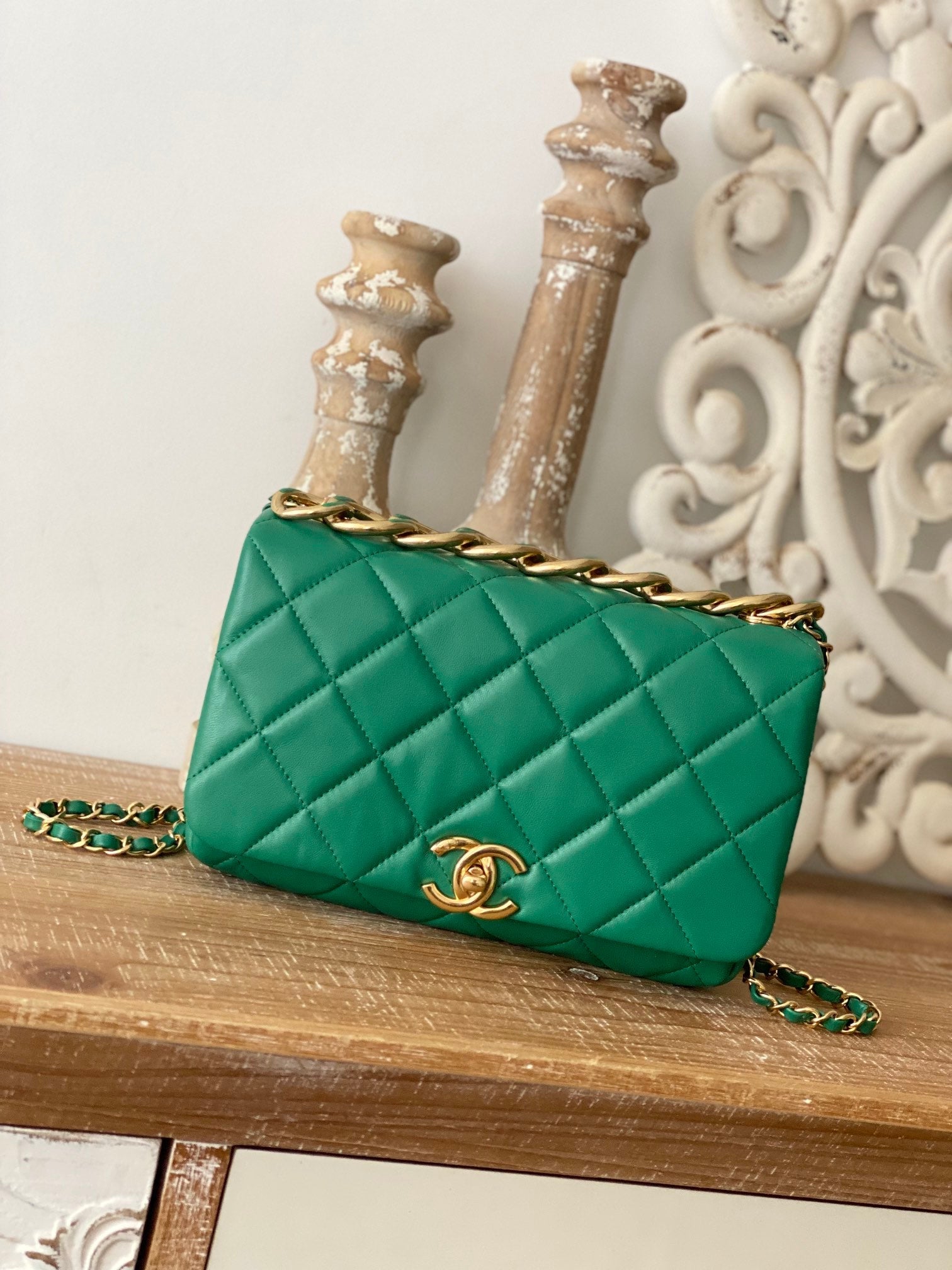 CHLLarge Flap Green Bag For Women 23cm/9in
