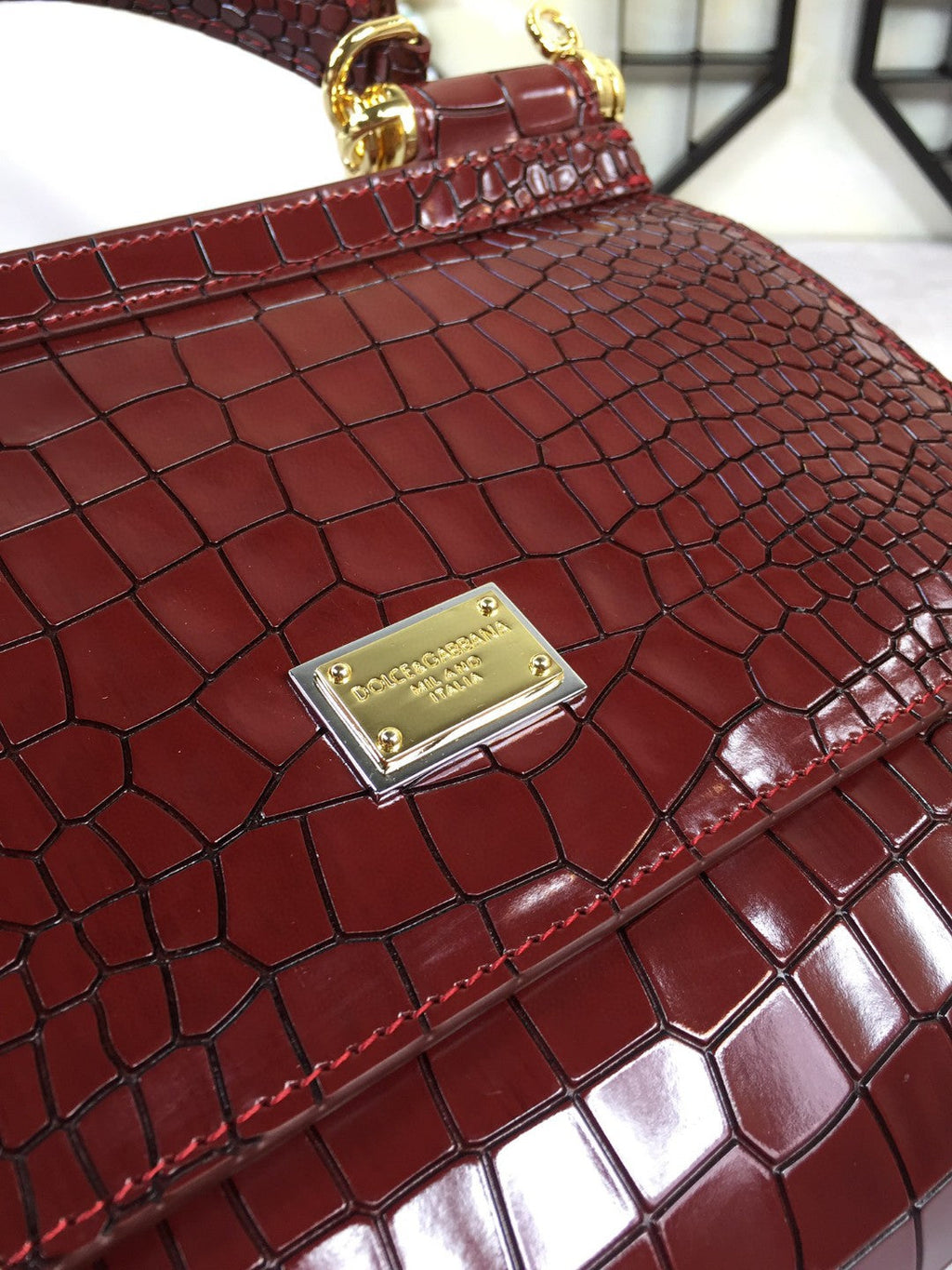 GLAMI MeGLAMIum Sicily Bag In Foiled CrocoGLAMIle-Print Burgundy For Women 10.2in/26cm GLAMI