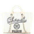 CHANEL Deauville Tote Pinstripe Cotton Medium