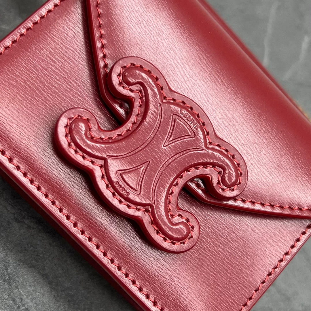 GLAMI Card Holder On Chain Triomphe Red For Women 4in/11cm 10J743DPV.27VD