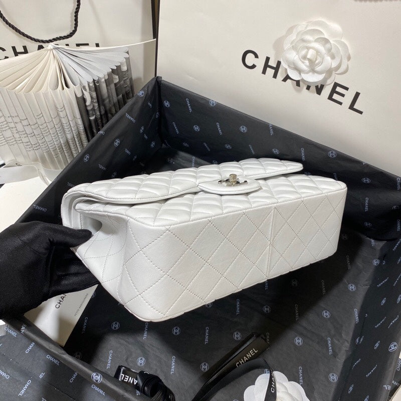 CHLLarge Classic Handbag Silver Hardware White For Women, Women’s Handbags, Shoulder Bags 11.8in/30cm