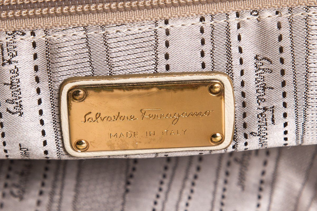 Salvatore Ferragamo Cream Giancini Closure Leather Tote