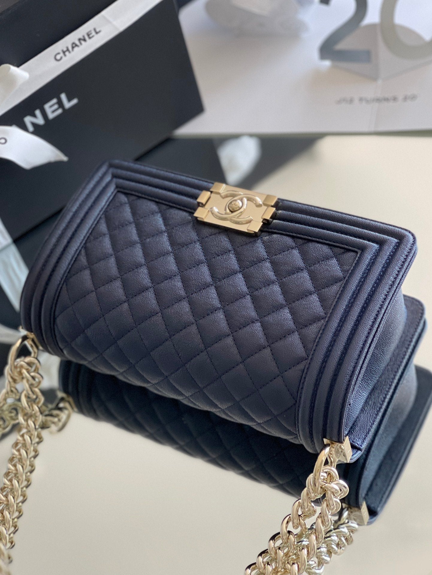 CHLMedium Boy Handbag Dark Blue For Women 9.8in/25cm A67086