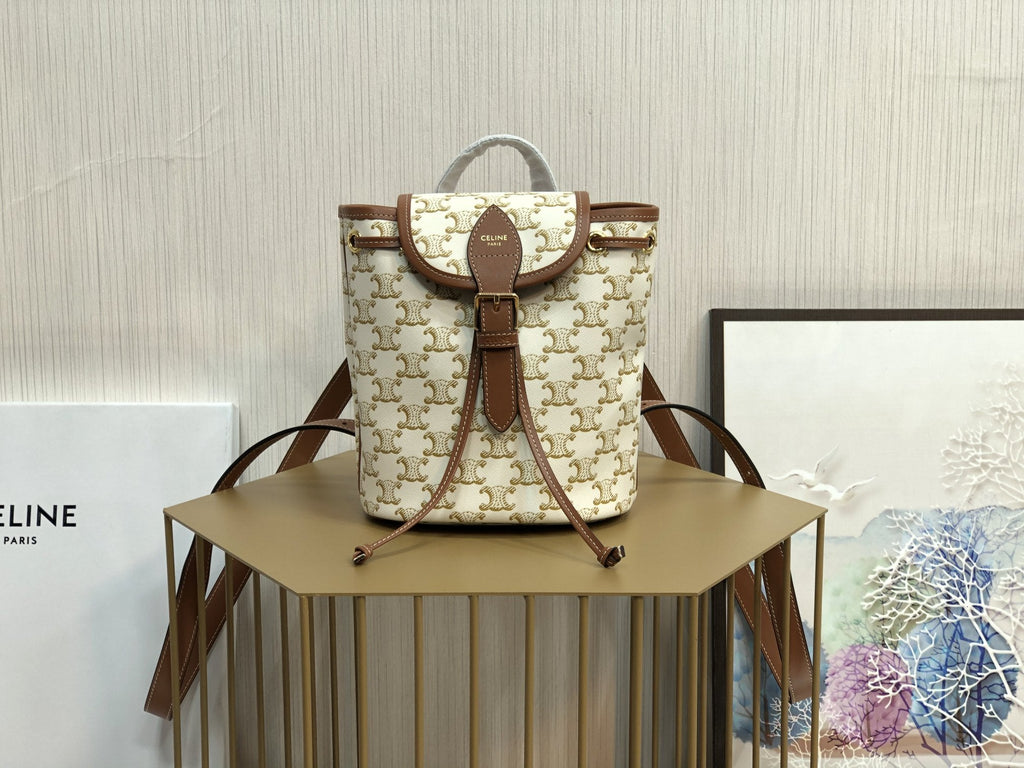 GLAMI Mini Backpack Folco In Triomphe Canvas White For Women 7in/20cm 197662CAS.01BC