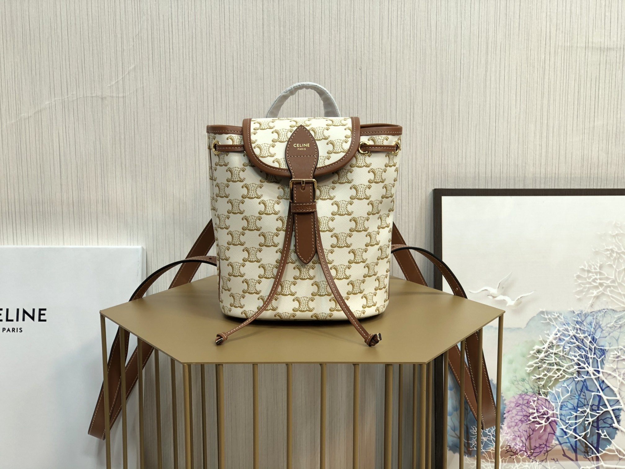 GLAMI Mini Backpack Folco In Triomphe Canvas White For Women 7in/20cm 197662CAS.01BC